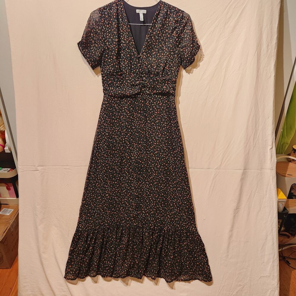 Leith Sz Medium Black Dark Romantic Floral Midi Dress Feminine Date Formal - Picture 3 of 8